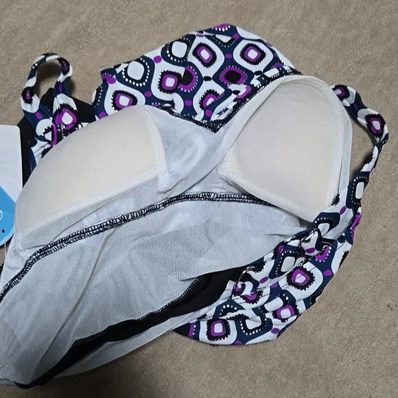 Swim Solutions Purple and White Geometric Triple-Tier Fauxkini Size 10 - Picture 7 of 10
